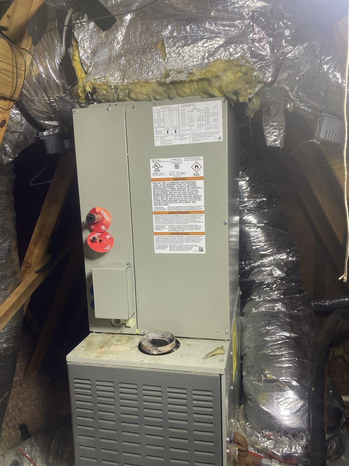 New Trane air handler installed in attic